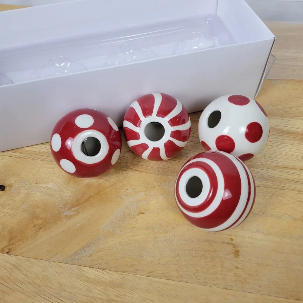 VTG Stebbins Anderson Ceramic Christmas Ornaments Red White Polka Dot Candy Cane
